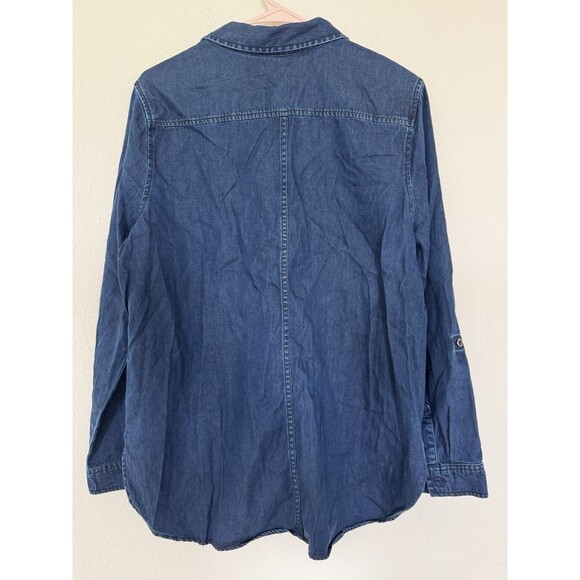 NYDJ Dark Blue Denim Button Down Shirt Chambray Western Casual Top Size Large - Picture 2 of 7